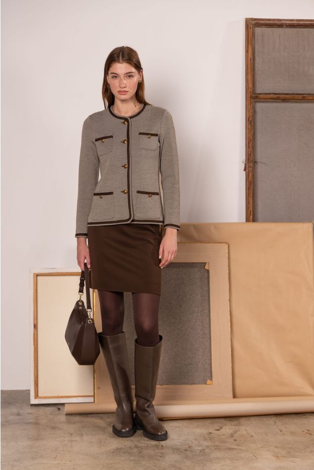 Chaqueta de punto jacquard espiga