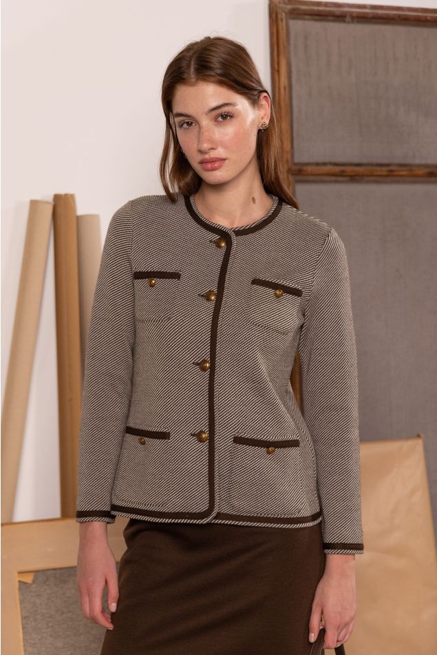 Chaqueta de punto jacquard espiga
