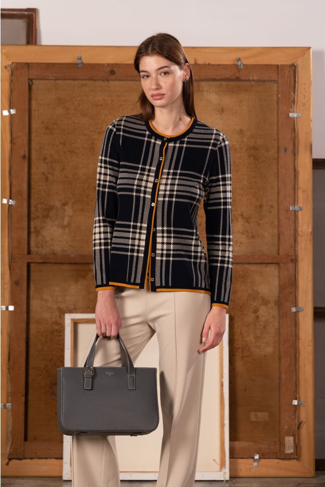 Cárdigan de punto jacquard cuadro galés