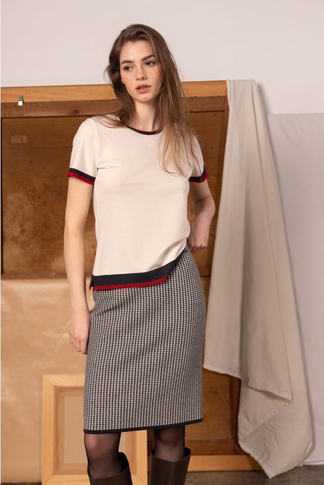 Falda de punto jacquard cuadro vichy