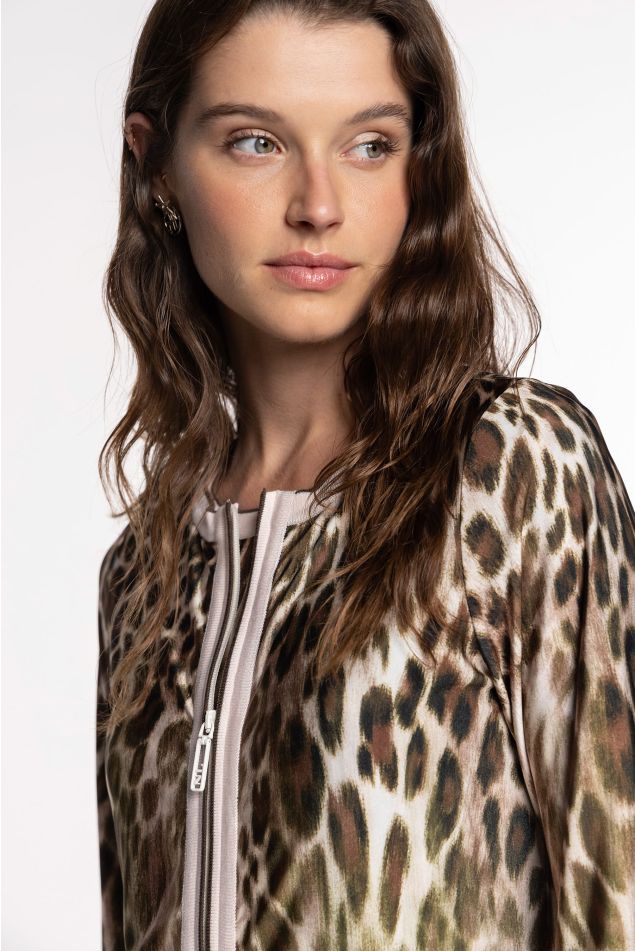 Circular knit cardigan with contrast trims