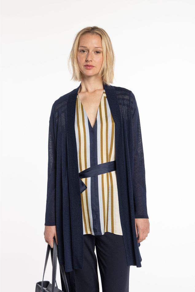 Long Open-Front Knit Cardigan