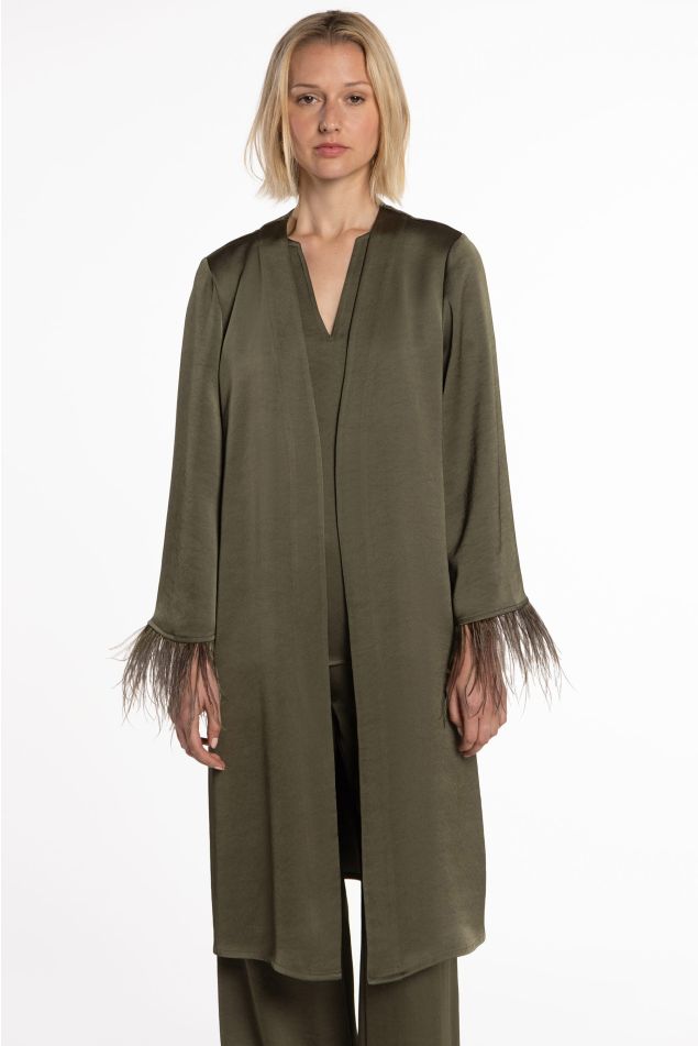 Double Satin Kimono with Ostrich Feathers