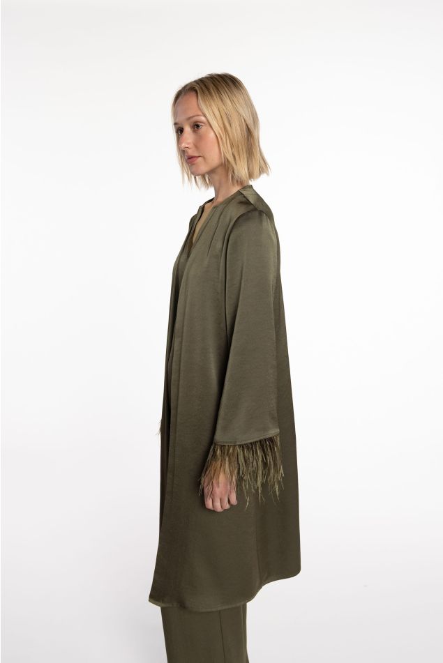 Double Satin Kimono with Ostrich Feathers