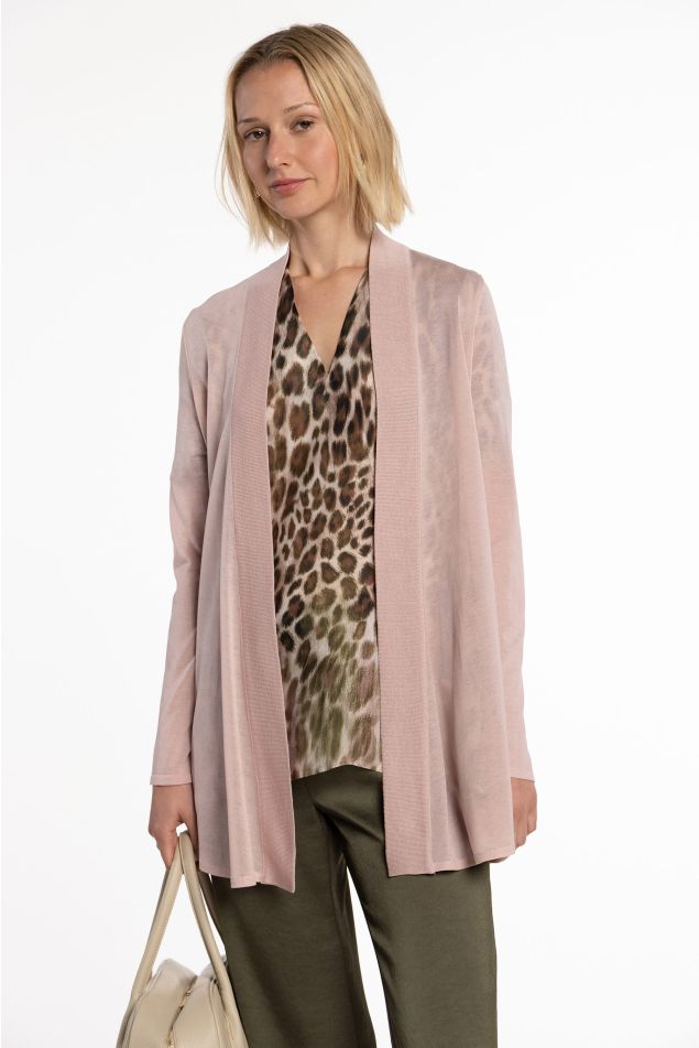 Long Open-Front Knit Cardigan
