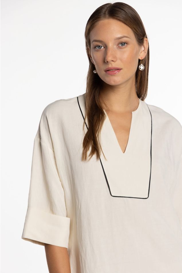 Vestido de lino con vivos en contraste