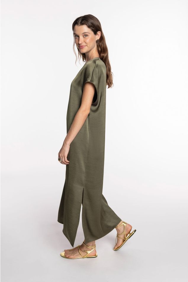 Vestido de doble satén largo total