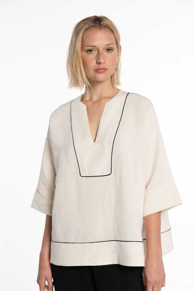 Linen Blouse with Contrast Trims