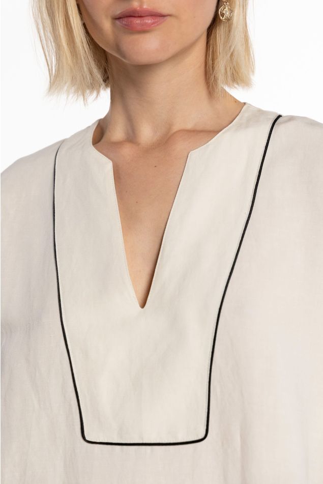 Linen Blouse with Contrast Trims