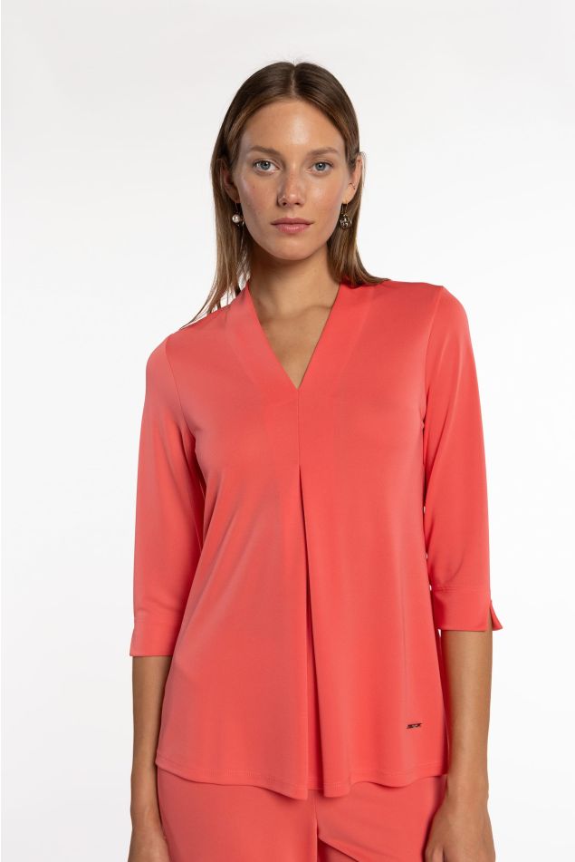 T-shirt de malha circular com pliegue central