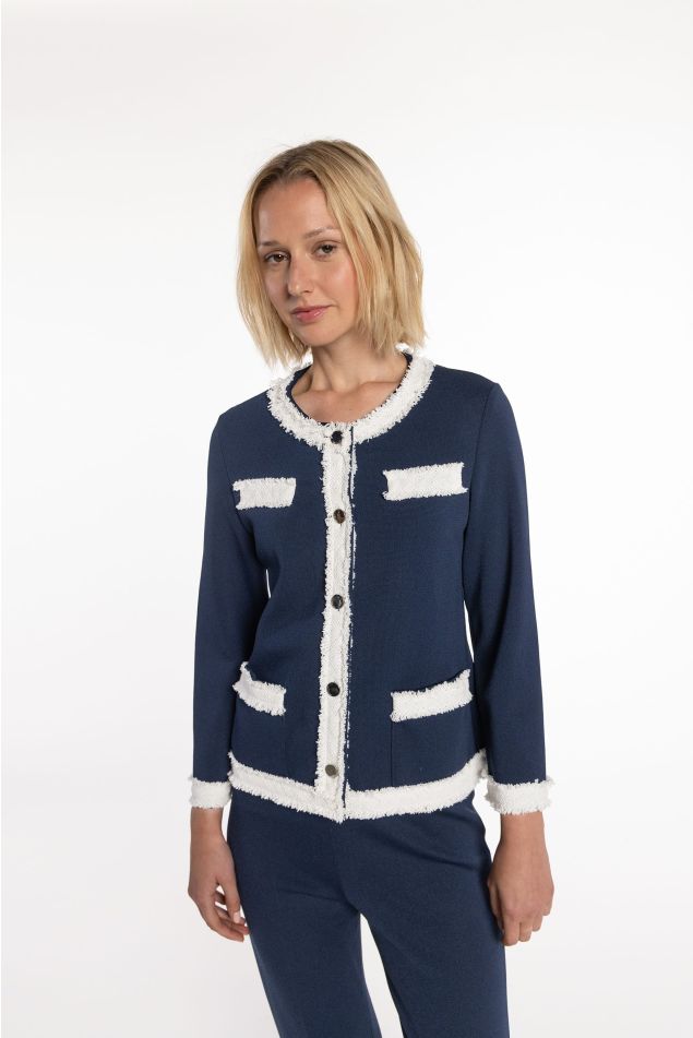 Knit Jacket with Tweed Trims
