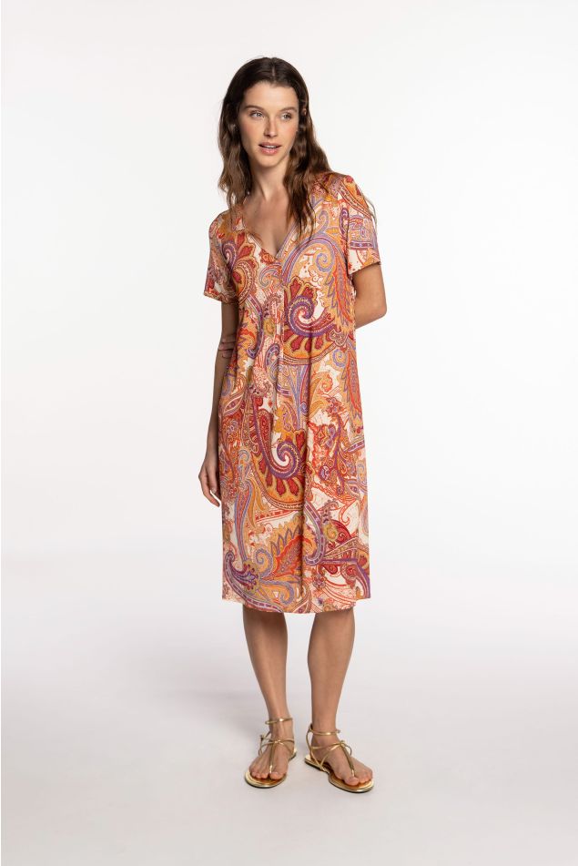 Vestido de punto circular con pliegue central