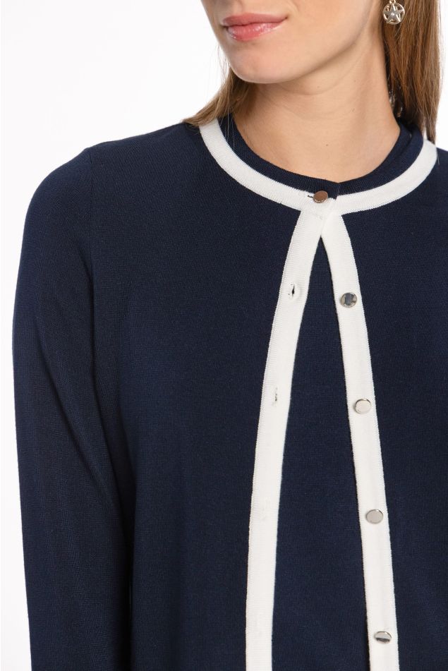 Two-tone knit cardigan with contrast trims