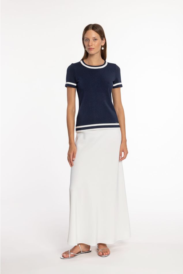 Two-Tone Knit Set with Contrast Trims