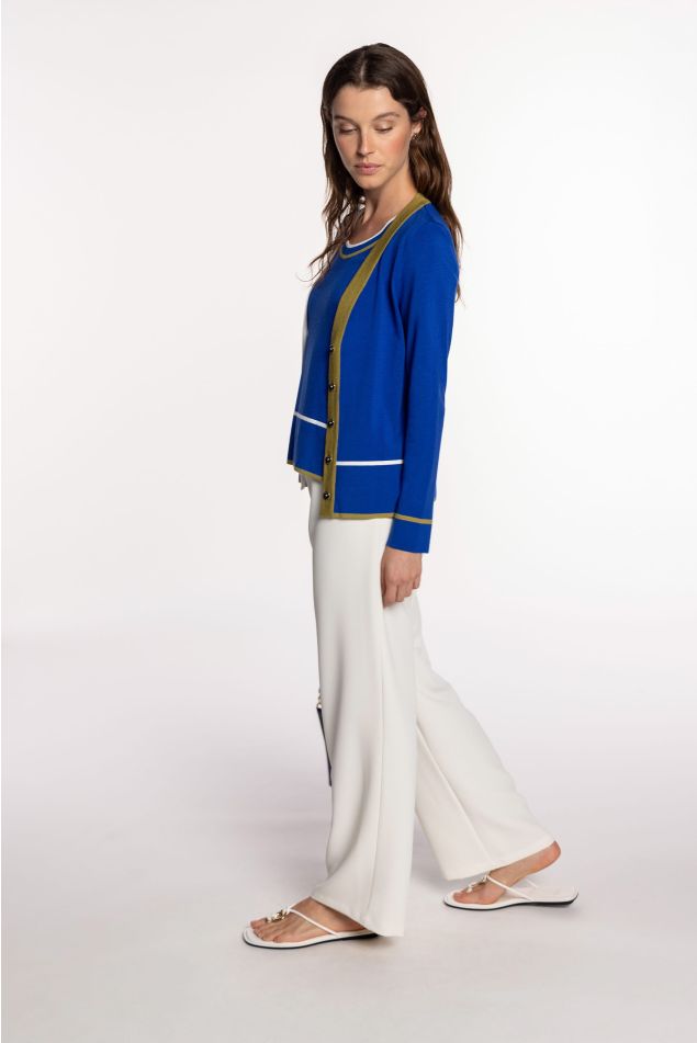 Knit Cardigan with Tricolor Striped Trims