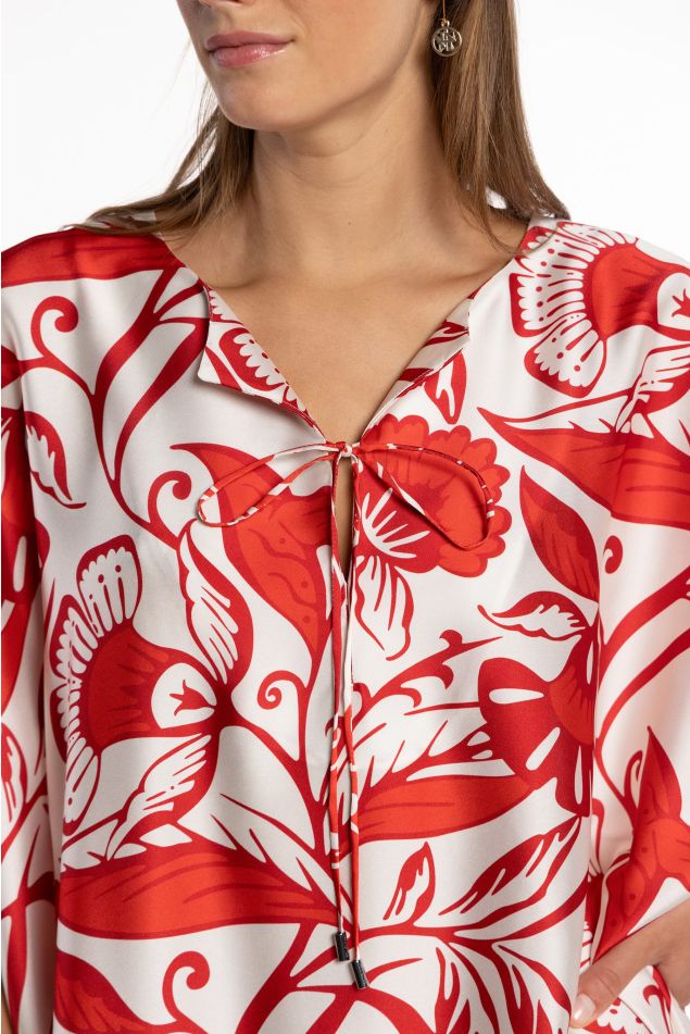 Caftán de twill floral com lazada