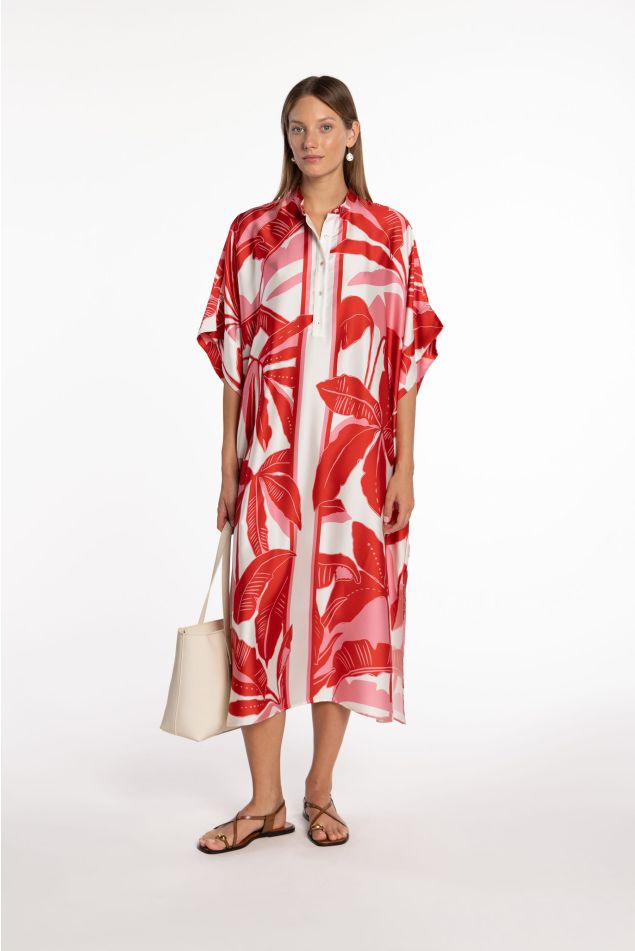 Caftán de twill tropical com cuello mao