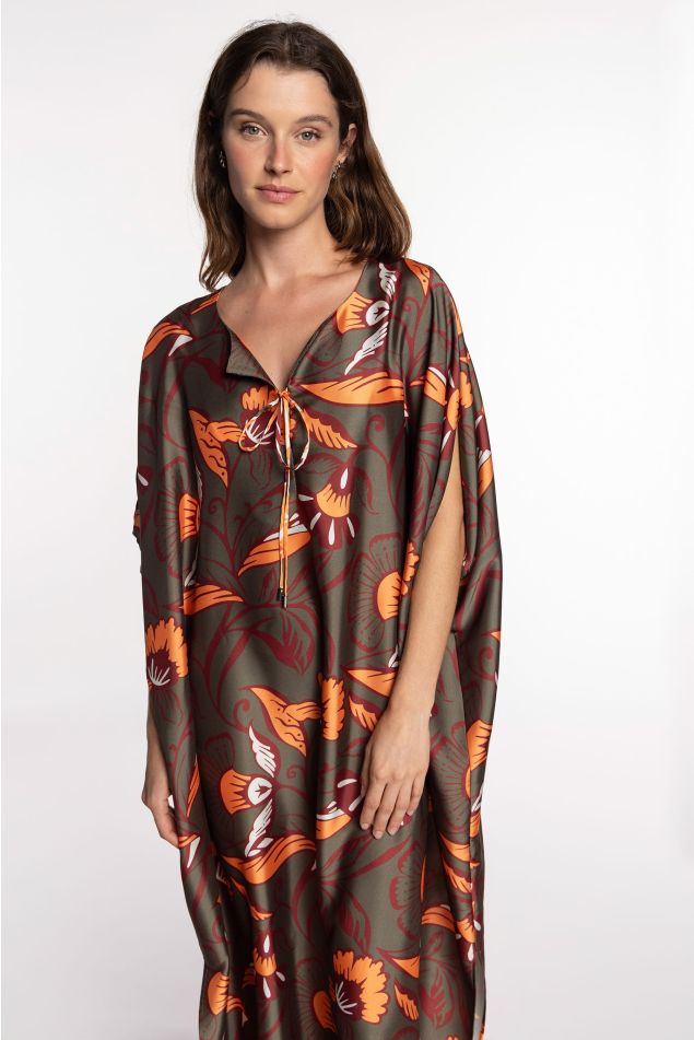Caftán de twill floral com lazada