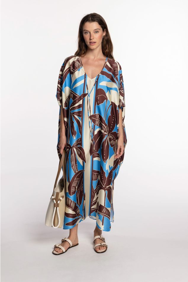Caftán de twill tropical con lazada