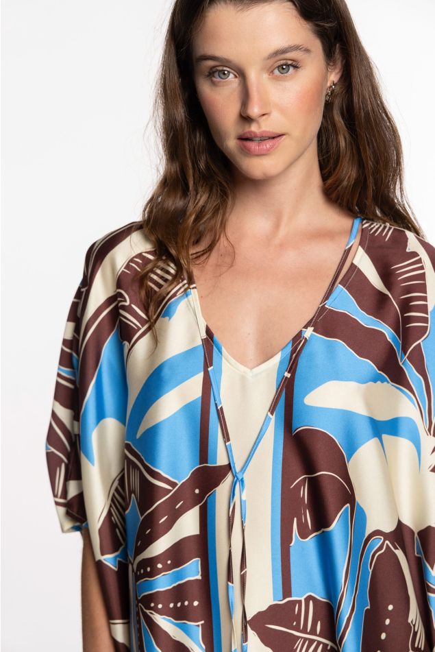 Caftán de twill tropical con lazada