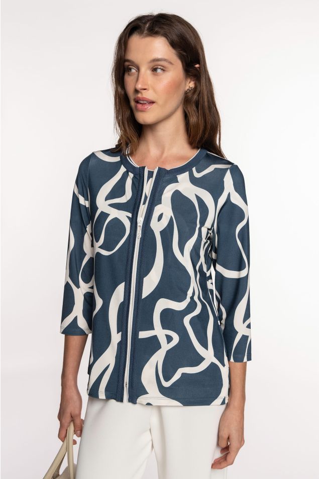 Circular knit cardigan with contrast trims