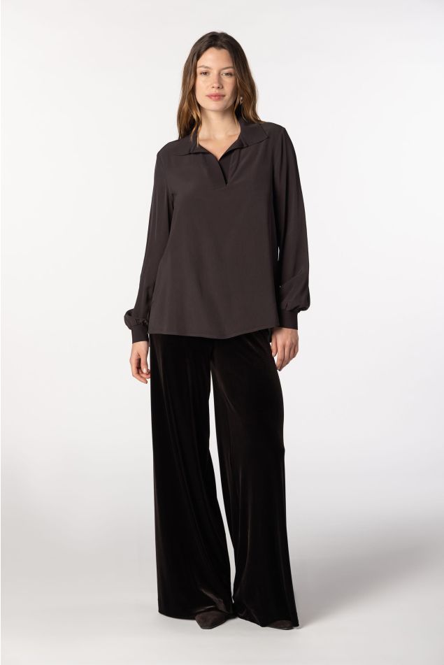 Crepe Polo Collar Blouse