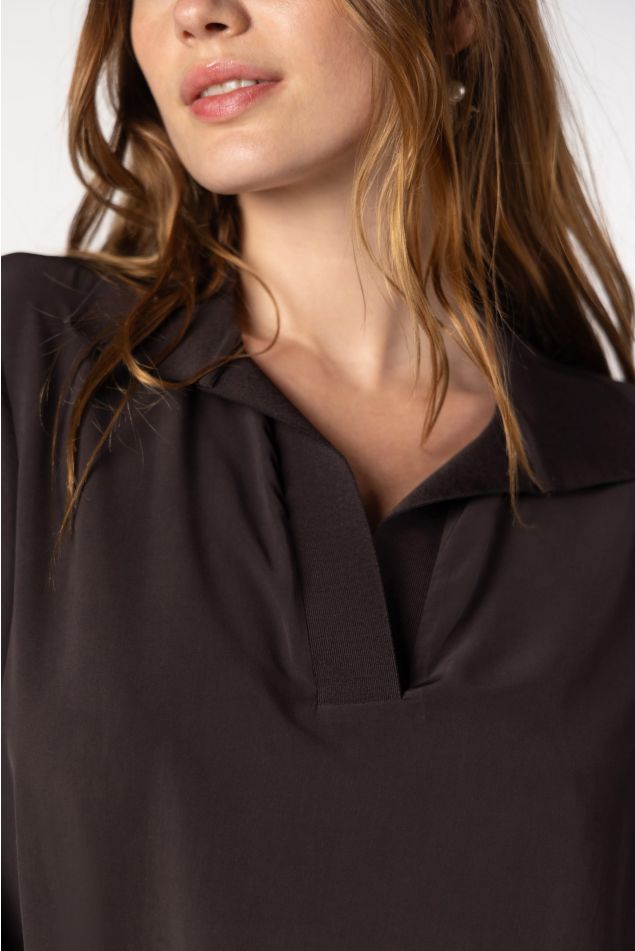 Crepe Polo Collar Blouse