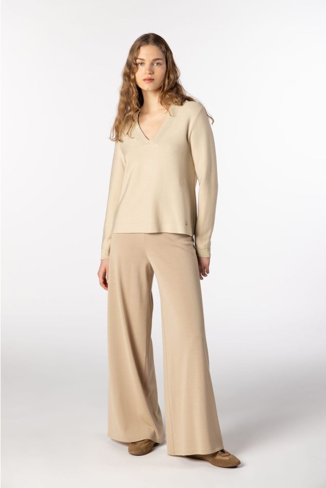 Wide-Leg Plain Knit Trousers
