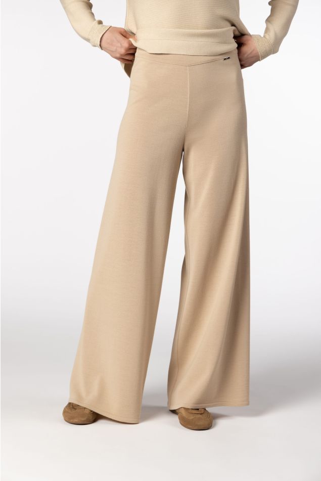 Wide-Leg Plain Knit Trousers