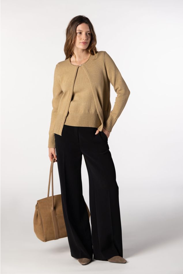 Plain Knit Twinset with Chain Detail