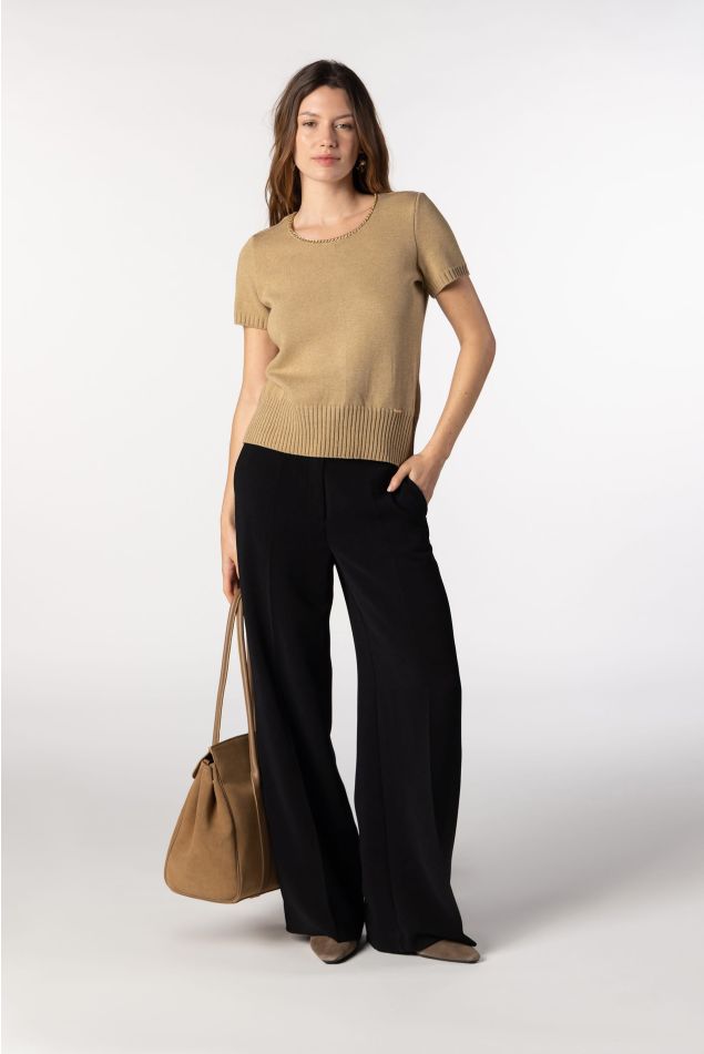 Plain Knit Twinset with Chain Detail