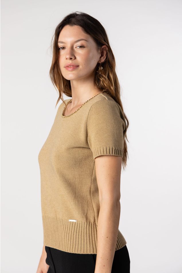 Plain Knit Sweater with Chain Detail