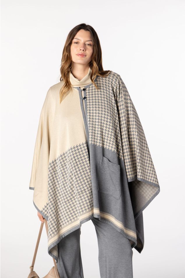 Capa de punto jacquard patchwork pata de gallo