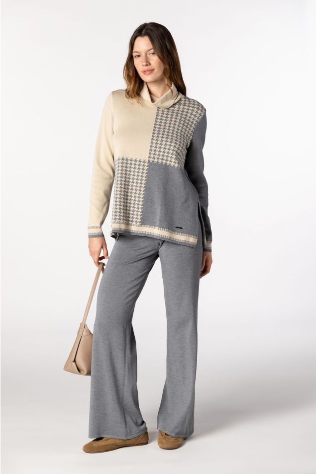 Houndstooth Jacquard Knit Sweater