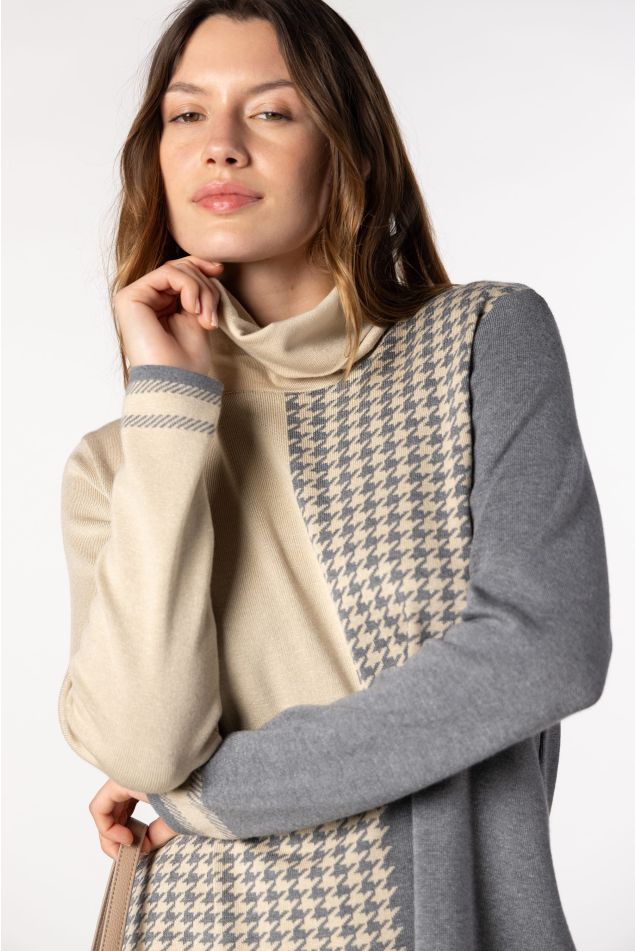 Houndstooth Jacquard Knit Sweater