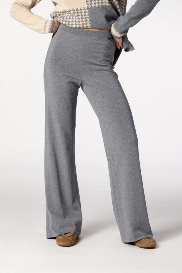 Wide-Leg Plain Knit Trousers