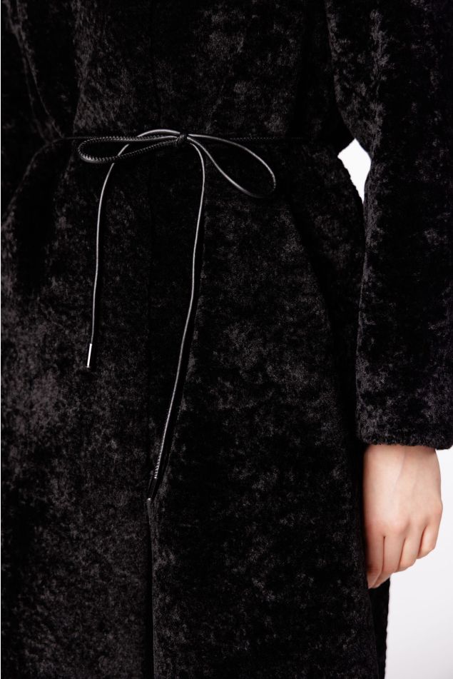 Astrakhan-Effect Fur Coat with Belt