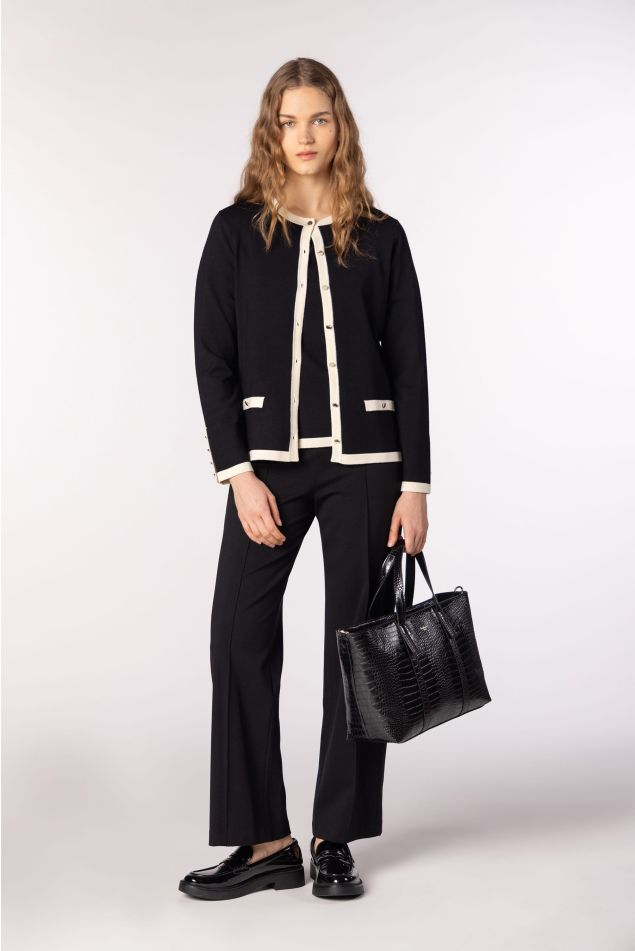 Two-Tone Knit Twinset with Contrast Trims