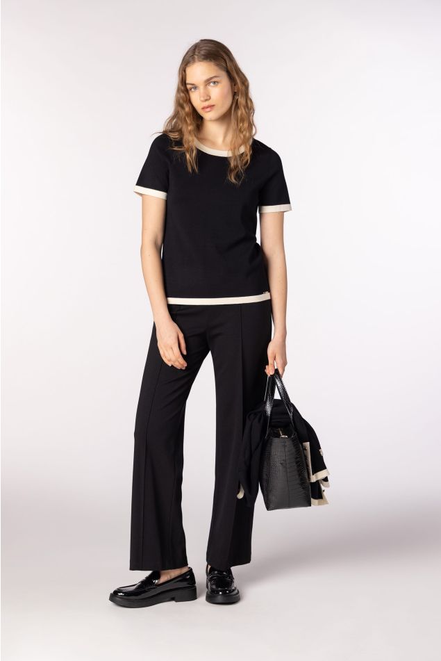 Two-Tone Knit Twinset with Contrast Trims