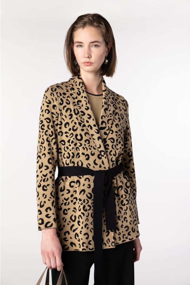 Jaqueta de punt jacquard animal print