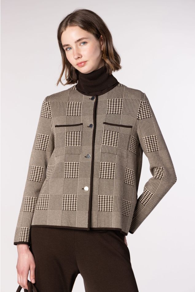 Prince of Wales Jacquard Knit Jacket