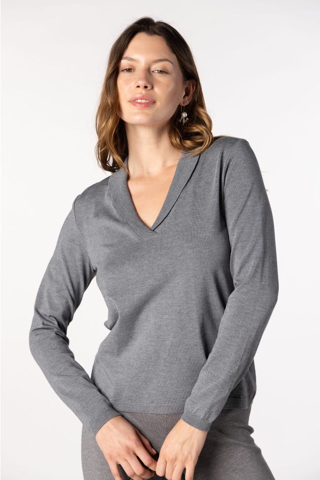 Jersey de punto liso con cuello solapa
