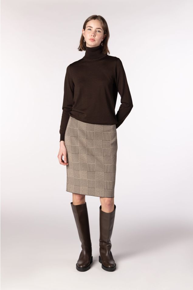 Falda lápiz de punto jacquard cuadro Gales