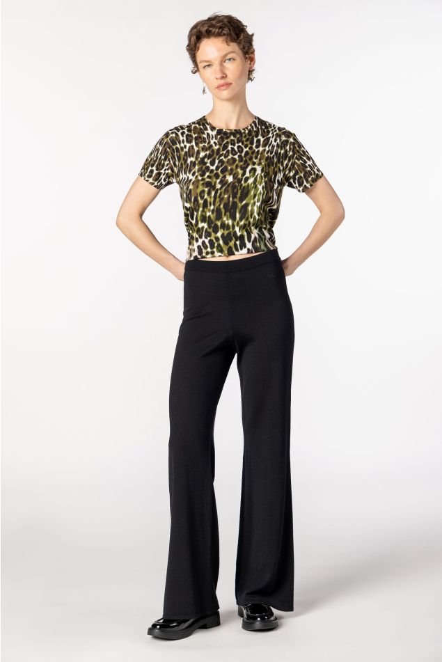 Wide-Leg Plain Knit Trousers