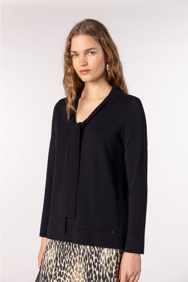 Viscose Knit Sweater with Bow Detail