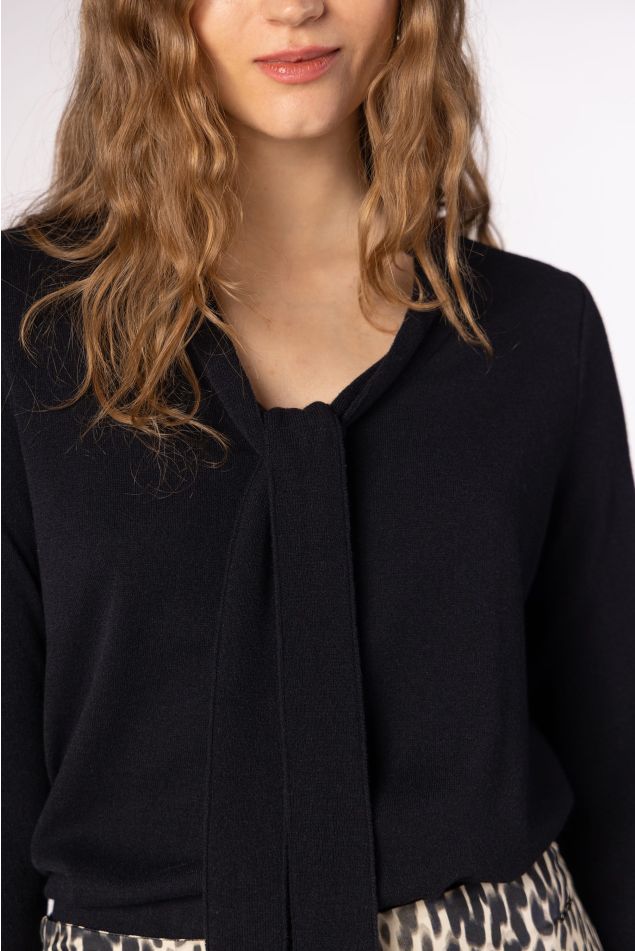 Viscose Knit Sweater with Bow Detail