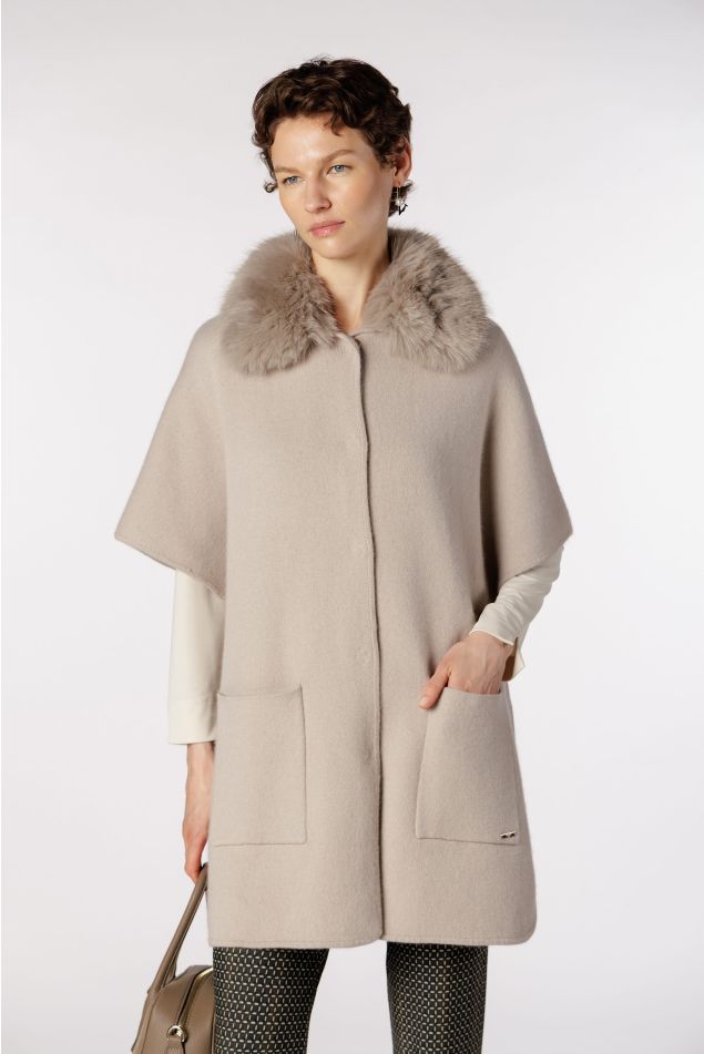 Knit Cape with Fur Collar