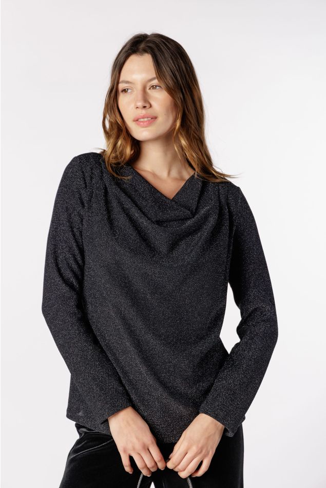 Lamé Jersey Top with Draped Neckline