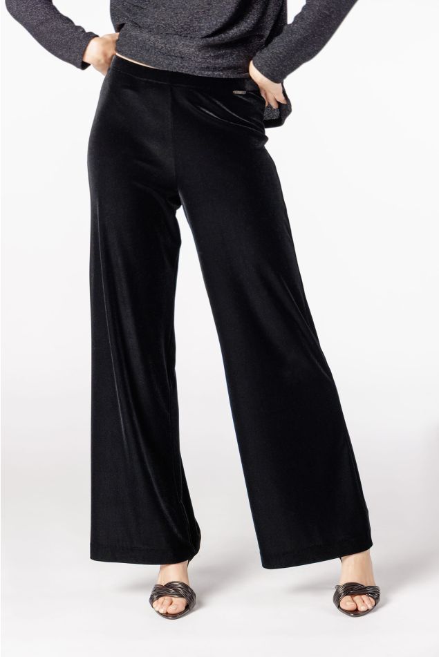 Pantalón acampanado de terciopelo en punto circular