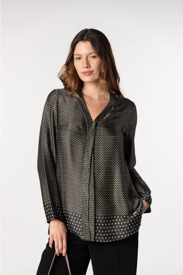 Geometric Print Satin Tunic Blouse